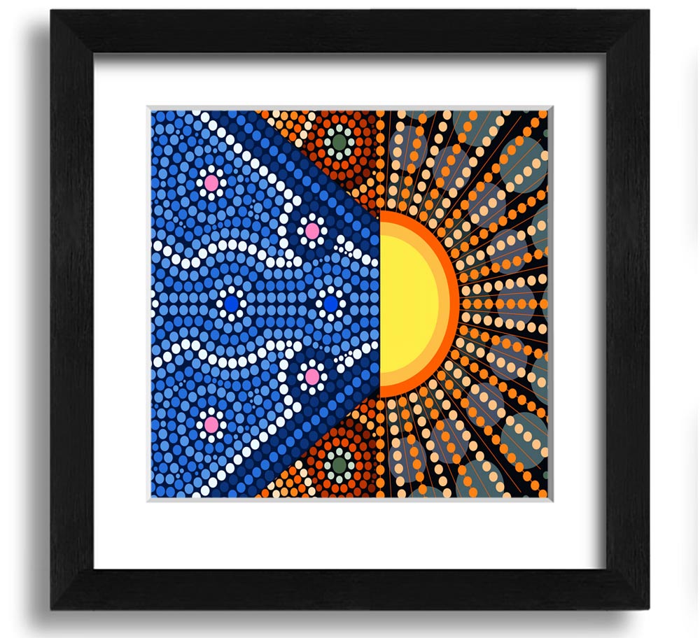 Aboriginal Pattern 9 Square Framed Print showcasing intricate designs in a stylish frame.